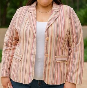 Dialogue Pink and Cream Striped Blazer